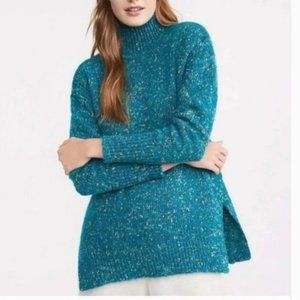 NWT Lou & Grey for Loft Teal Confetti Sweater Chunky Cozy Oversized Slit Hem MD